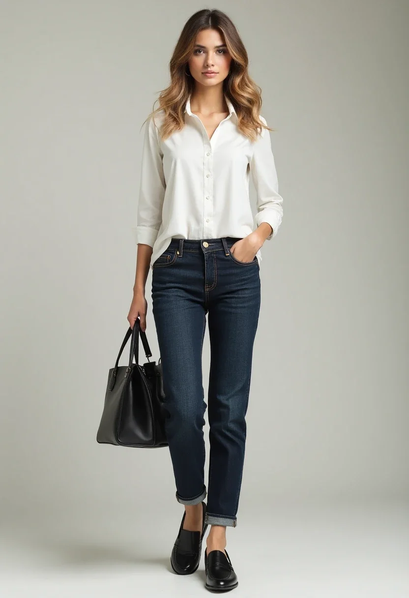 5. Office Ready: White Button-Down and Dark Denim