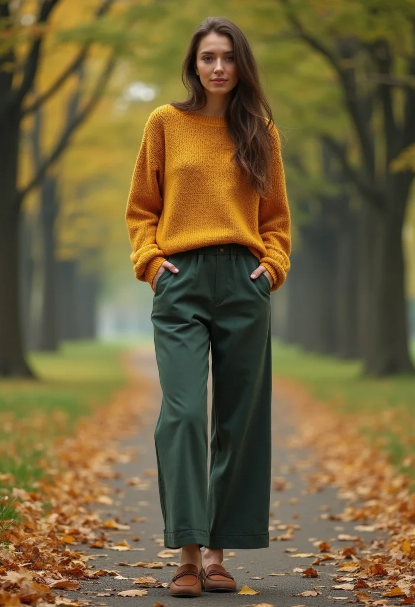 Weekend vibes outfit with wide leg pants and a knit sweater.